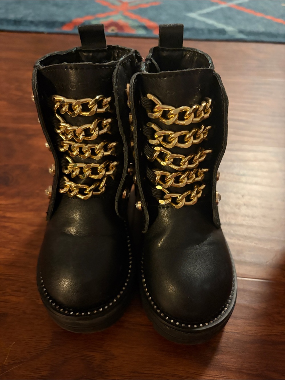 Kurt Geiger Black Boots with Gold Chain Detail